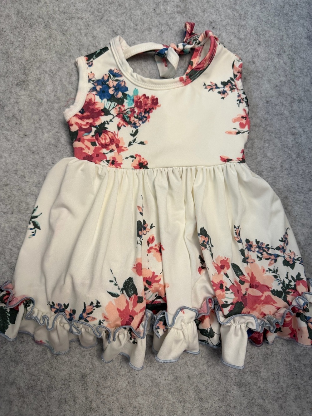 Cheeky Plum Cream Floral Tie-Back Dress with Pink and Green Accents 6-12 mo